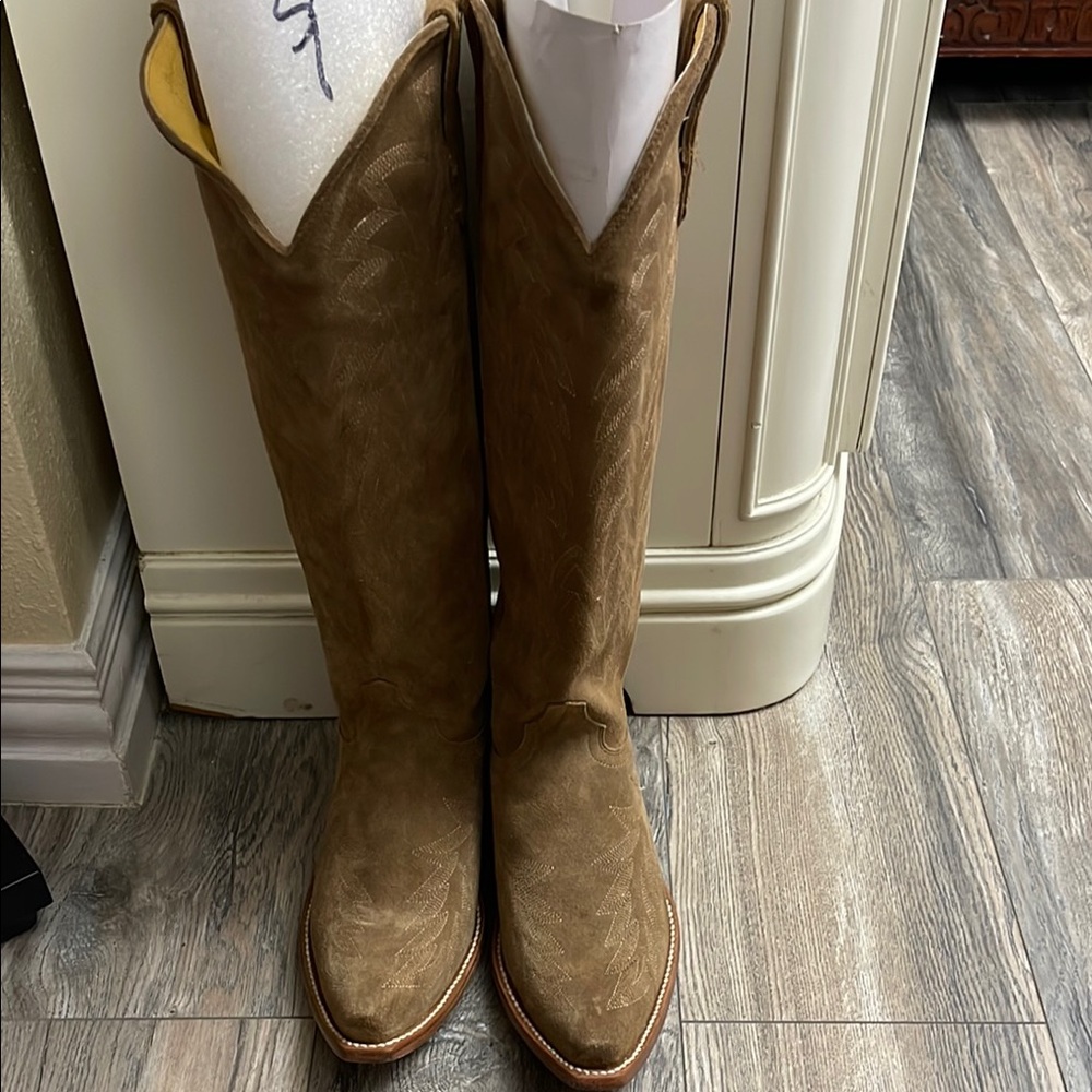 Women's Tan Suede Western Knee-High Boots